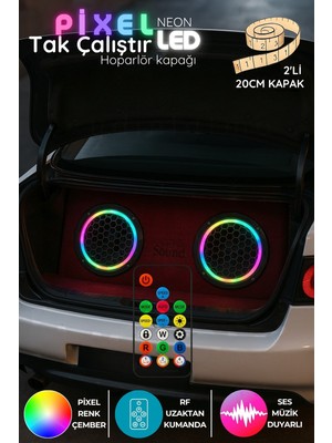 Onerous 2 Adet 20 cm Argb LED Hoparlör Kapağı, Müzik Kontrollü