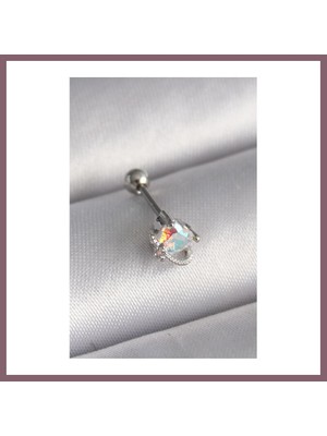Bezos 316L Çelik Gümüş Renk Zirkon Taşlı Kalp Tragus Piercing Bzss