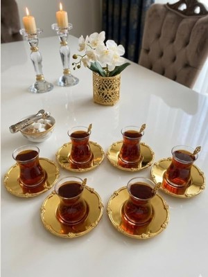 Tr Vintage Serisi Elegance Gold Çay Tabağı Seti 6 Adet - Bayramlık Servis Seti
