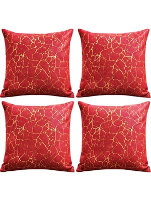 Tr Soho Kumaş Altın Varak Desenli Dekoratif 4'lü Kırlent Yastık Kılıfı Seti - 42 x 42 cm (2,