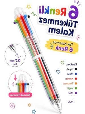 Myg Plus Renkli Basmalı Tükenmez Kalem Seti, 6 Renk ile Ofis ve Okul Için