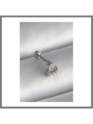 Bezos 316L Çelik Gümüş Renk Üçgen Zirkon Taşlı Tragus Piercing Mmbz