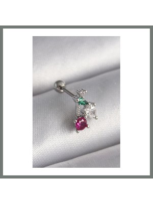 Bezos 316L Çelik Gümüş Renk Zirkon Taşlı Tragus Piercing Mmbz