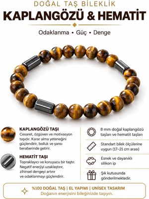Morlisse Kaplangözü & Hematit Doğal Taş Bileklik | Unisex Tasarım