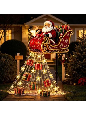 Tr Solar Noel Noel Baba Kızak Bahçe Lambası, Avlu, Veranda, Çim, Patika, Noel Tatili Dekoru Içi