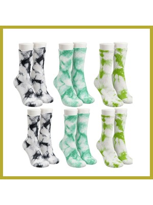 Bezos Unisex Batik Desenli Çorap 6'lı Set Renkli Pamuklu Uzun Soket Dikişsiz Nefes Alan Günlük Spor Çorabı Bcks