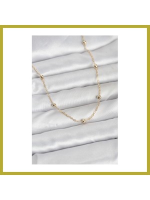 Bezos cm 14K Gold Renk Pirinç Top Zincirli 60 cm Kadın Kolye Bcks