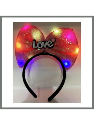 Bezos LED Işıklı 3 Farklı Fonksiyonda Yanan Gümüş Love Yazılı Fuşya Pembe Fiyonk Taç 20X17 cm Mmbz
