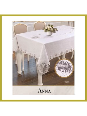 Bezos Anna Model Gardenya Keten Krem 160X220 cm Dantelli Şık Tek Masa Örtüsü Bcks