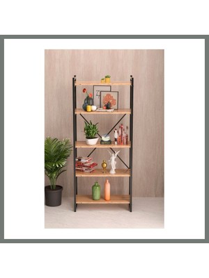 Bezos 5 Raflı Metal Kitaplık Ceviz 180 cm Mmbz