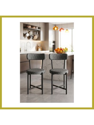 Bezos Sandalye 2 Adet Keten Kumaş Metal Ayak Modern Mutfak Sandalyesi Cafe Balkon Ofis Teddy 9813 Antrasit Bcks