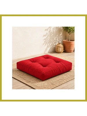 Bezos Kapitone Kare Yer Minderi · 60 × 60 × 5 cm | Kırmızı | Dış Mekân Bcks