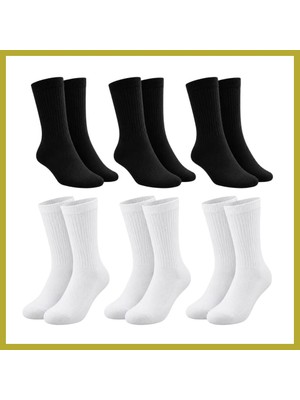 Bezos Unisex Basic Siyah Beyaz Soket Çorap 6'lı Set Kadın Erkek Spor Günlük Uzun Ribanalı Rahat Çorap Set Bcks