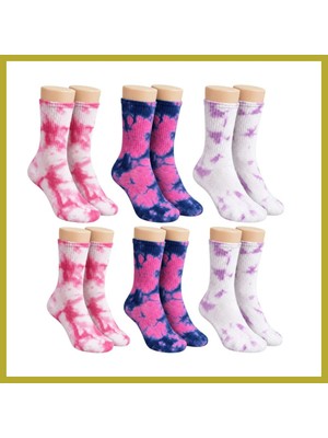 Bezos Unisex Batik Desenli Çorap 6'lı Set Pamuklu Renkli Uzun Soket Dikişsiz Nefes Alan Günlük Spor Çorabı Bcks