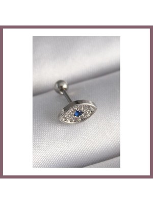 Bezos 316L Çelik Gümüş Renk Zirkon Taşlı Göz Tragus Piercing Bzss