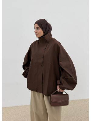 Moda Aksa 508418 Dik Yaka Paraşüt Ceket Acıkahve