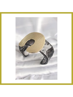 Bezos Siyah Mermer Desen Akrilik Plastik Gold Nal Model Plaka Vintage Kadın Bilezik Bcks
