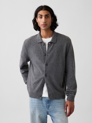 Gap Erkek Gri Relaxed Polo Triko Hırka