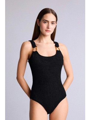 DeFacto Regular Fit Kırışık Dokulu Kumaş Siyah Mayo T8005AZ25SM