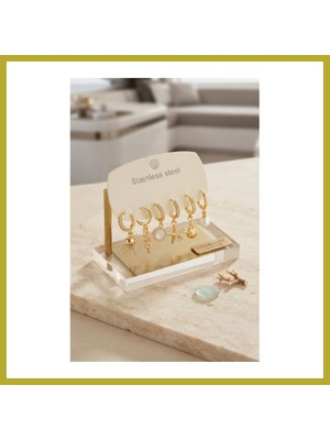 Bezos 316L Çelik Gold Renk Deniz Konspeti Küpe Seti Bcks