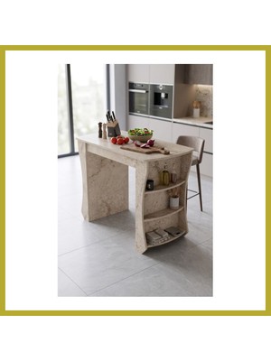 Bezos Mutfak Masası Mutfak Adası Ada Masa Bar Masası Kahvaltı Masası Raflı Çok Amaçlı Dolap Modern Masa 120X60 cm 9835 Traverten Bcks