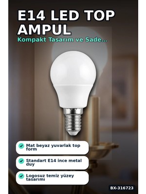 Eco Lounge LED Top Ampul E14 Ince Duy 6W 6500K Beyaz Işık 540 Lümen Avize Aplik Ampulü BX-316723
