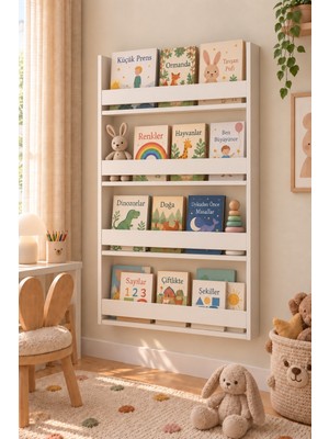 By Cino Montessori 4 Raflı Eğitici ve Modern Çocuk Kitaplığı