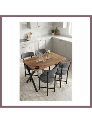 Bezos Mutfak Masası 4 Sandalyeli Set 110X70 cm Modern Bahçe Cafe Masa Takımı 4 Kişilik Tedy 9880 Gri Bzss