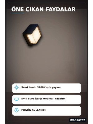 Eco Lounge LED Duvar Apligi 15W Gunisigi 3200K IP44 Dekoratif Aydinlatma 16X10 cm BX-316702