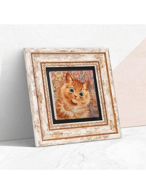 Happy Trend Stone Louis Wain Kediler Taş Duvar Tablosu - Çerçeveli Taş Tablo - Dekoratif Duvar Sanatı - Modern Ev ve Ofis Duvar Dekoru T1-312