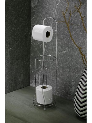 Happy Trend Haus Ayaklı Wc Kağıtlı Yedek Kağıt Hazneli Tuvalet Kağıtlığı Yuvarlak Krom