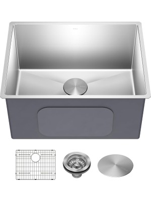 Happy Trend KHU101-24L Standart Pro 24" Undermount 16 Gauge Tek Kase Çamaşır ve Yardımcı Lavabo, 60 Cm, Sıkı Yarıçap