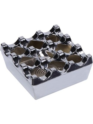 Happy Trend Döküm Küllük Kapaklı Kül Tablası Delikli Metal Kare Küllük, Metalik