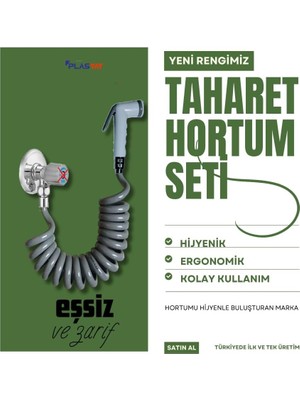Happy Trend Şattaf Başlıklı Taharet Matik 3/8 Somun Bağlantılı Taharet Musluklar Için Yeni 1.5 Metre (Gri)