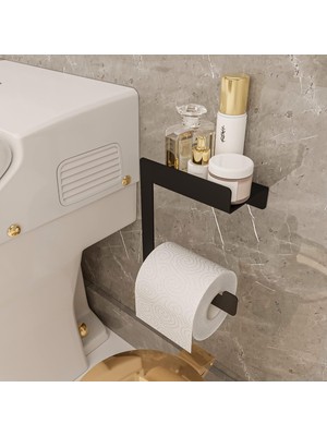Happy Trend Raflı Tuvalet Kağıtlığı, Banyo Tuvalet Kağıtlık, Wc Tuvalet Kağıdı Tutucu, Banyo Tuvalet Kağıdı Askısı, Tuvalet Kağıdı Aparatı, Metal Tuvalet Kağıdı Standı (Metal, Siyah)