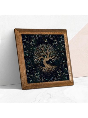 Happy Trend Hayat Ağacı Taş Duvar Tablosu - Ahşap Çerçeveli Taş Tablo - 25X25 cm - Dekoratif Duvar Sanatı - Modern Ev ve Ofis Duvar Dekoru W1-141