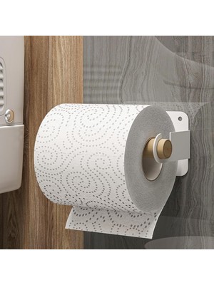 Happy Trend Ahşap Metal Tuvalet Kağıtlığı, Tuvalet Kağıdı Tutacağı, Yapışkanlı Tuvalet Kağıtlığı, Doğal Ahşap Bar Tutucu Tuvalet Kağıdı Standı, Minimal Tuvalet Wc Kağıtlık (Beyaz)