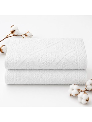 Happy Trend 2'li Banyo Ayak Havlusu Seti -%100 Pamuk Jakarlı Kabartmalı 50X70 cm - Yumuşak Emici Duş Önü Paspası - Kayma Yapmayan Çeyizlik Banyo Havlusu - Beyaz
