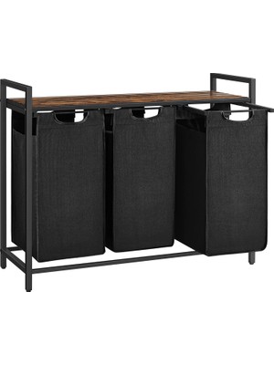 Happy Trend Çamaşır Sepeti, 3 Bölmeli Çamaşır Sepeti, Çıkarılabilir Çamaşır Torbaları, Çamaşır Sıralayıcı, Raf, Metal Çerçeve, 3 x 38L, 92,5 x 33 x 72 Cm, Rustik Kahverengi ve Siyah BLH301B01