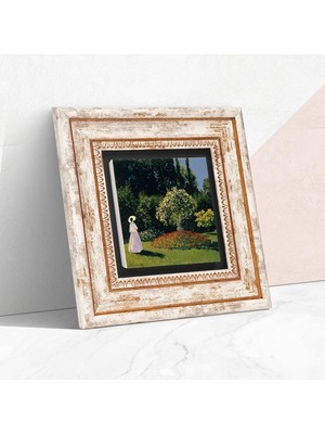 Happy Trend Stone Claude Monet Bahçedeki Kadın Taş Duvar Tablosu - Çerçeveli Taş Tablo - Dekoratif Duvar Sanatı - Modern Ev ve Ofis Duvar Dekoru T1-249