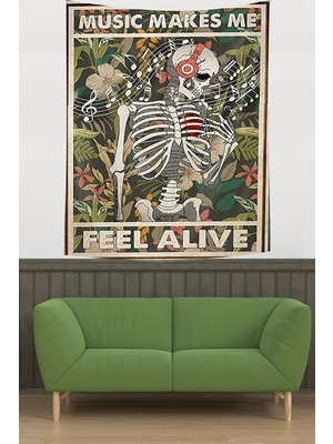 Happy Trend Mutlu Hissettiren Müzik Temalı Leke Tutmaz Kumaş Duvar Örtüsü Duvar Halısı Tapestry PNTR055, 140 x 140
