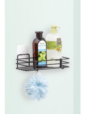 Happy Trend Haus Ömür Boyu Paslanmaz Yapışkanlı Banyo Düzenleyici Şampuanlık Duş Rafı Siyah MGS-718
