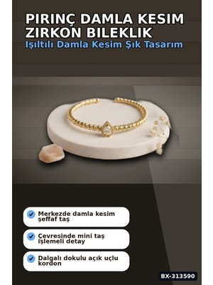 Eco Lounge Damla Kesim Zirkon Taşlı Dorika Model Rengi Pirinç Kadın Bileklik 1 Adet BX-313590