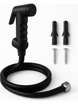 Happy Trend Taharetmatik Seti – Spiral Plastik Hortum ve Ergonomik Siyah Taharet Musluğu Tabancası