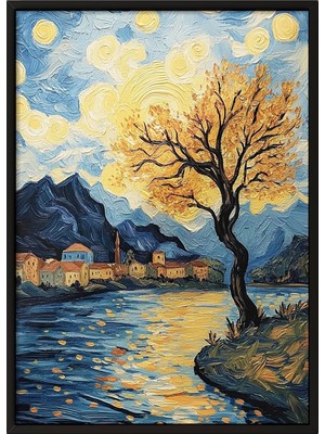 Happy Trend Siyah Çerçeveli Tablo, Van Gogh Yıldızlı Gece Köprü Yorumu, Salon Dekoru Poster No: 108452 50 x 70