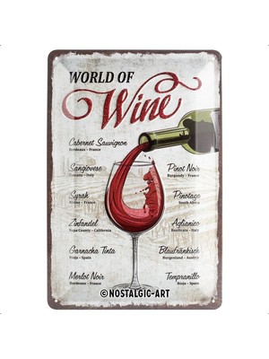 Happy Trend Retro Sac Levha, 20 x 30 Cm, World Of Wine – Şarap Içenler Için Hediye Fikri, Metal, Vintage Tasarım Dekorasyon