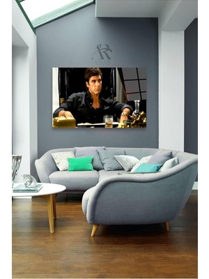 Happy Trend Ajans Kanvas Tablo Tony Montana Scarface - Al Pacino Temalı Dekoratif Cam Tablo, 50 x 70