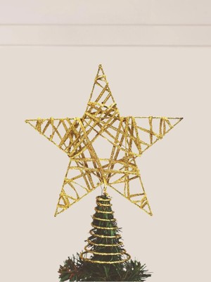 Happy Trend Ağaç Tepeliği Çam Ağacı Simli Tel Tepe Yıldızı Gold 22 cm