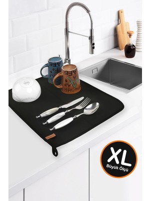 Happy Trend Xl Bulaşık Kurutma Matı 55X46 cm Xlarge Kurulama Bezi Kurutma Örtüsü Tezgah Üstü Siyah