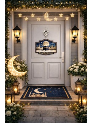 Happy Trend cm Hoş Geldin Ramazan Dekorlu Ahşap Kapı Süsü, Ramazan Süsleri, Ramazan Tavan Süsü